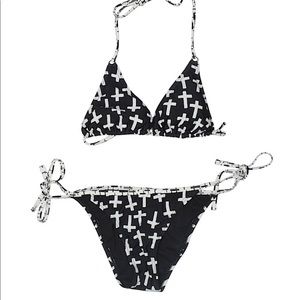 SOLD - Black & white bikini with cross print